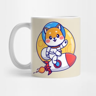 Cute Shiba Inu Astronaut Riding Rocket In Moon Space Cartoon Mug